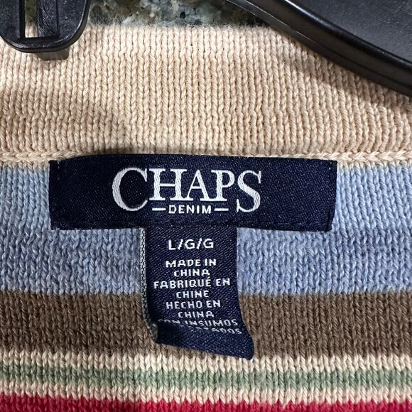Chaps Lace Up Sweater Womens Size L Large Pink Green Beige Striped Y2K Preppy - Picture 8 of 9
